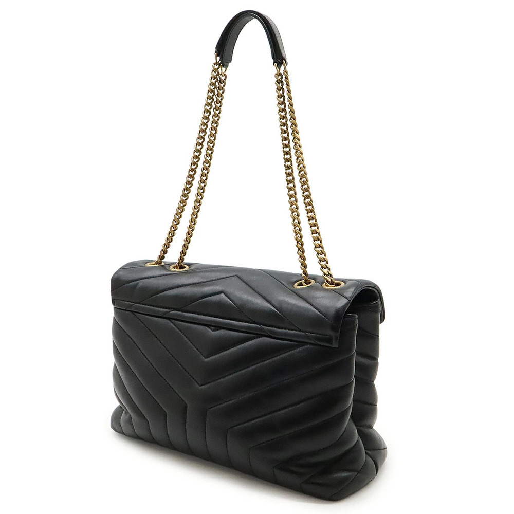 Saint Laurent Shoulder Chain Loulou Leather Black PARIS Yves Bag Y quilted Black